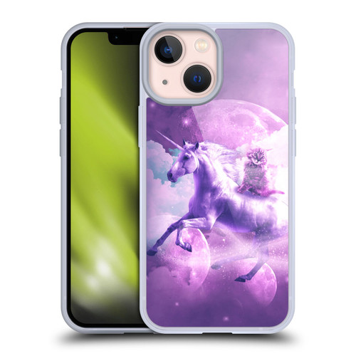 Random Galaxy Space Unicorn Ride Purple Galaxy Cat Soft Gel Case for Apple iPhone 13 Mini