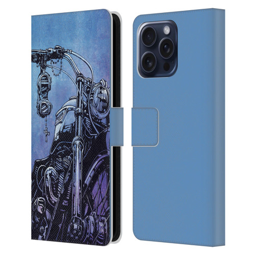 David Lozeau Skeleton Grunge Motorcycle Leather Book Wallet Case Cover For Apple iPhone 16 Pro Max
