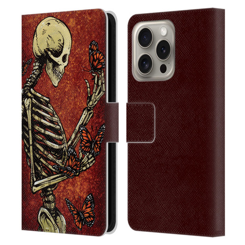 David Lozeau Skeleton Grunge Butterflies Leather Book Wallet Case Cover For Apple iPhone 16 Pro