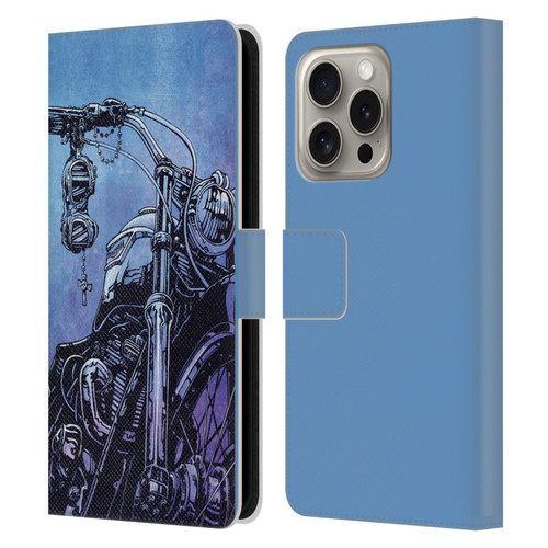 David Lozeau Skeleton Grunge Motorcycle Leather Book Wallet Case Cover For Apple iPhone 16 Pro