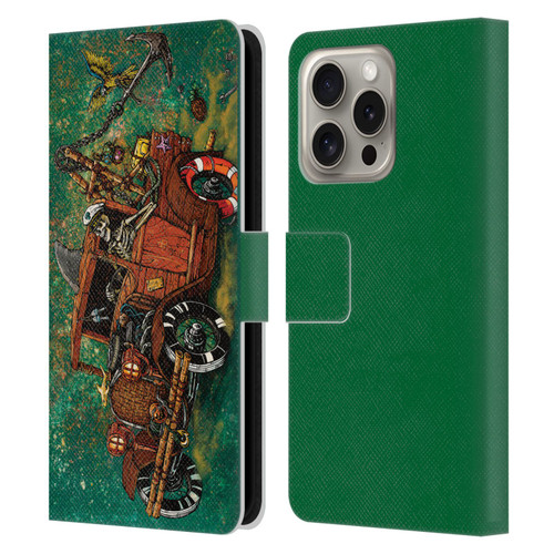 David Lozeau Skeleton Grunge Tiki Towing Leather Book Wallet Case Cover For Apple iPhone 16 Pro