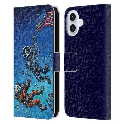 David Lozeau Skeleton Grunge Astronaut Battle Leather Book Wallet Case Cover For Apple iPhone 16 Plus