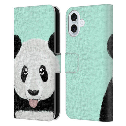 Barruf Animals The Cute Panda Leather Book Wallet Case Cover For Apple iPhone 16 Plus