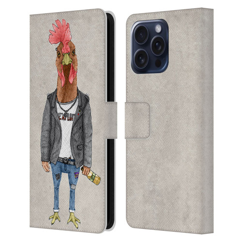 Barruf Animals Punk Rooster Leather Book Wallet Case Cover For Apple iPhone 16 Pro Max