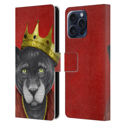 Barruf Animals The King Panther Leather Book Wallet Case Cover For Apple iPhone 16 Pro Max