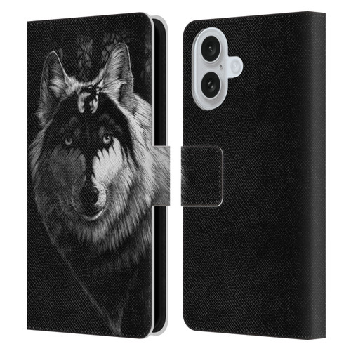 Stanley Morrison Black And White Gray Wolf With Dragon Marking Leather Book Wallet Case Cover For Apple iPhone 16