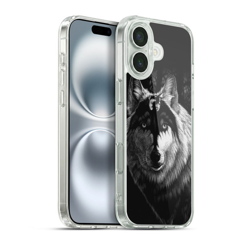 Stanley Morrison Black And White Gray Wolf With Dragon Marking Soft Gel Case for Apple iPhone 16 Plus & MagSafe
