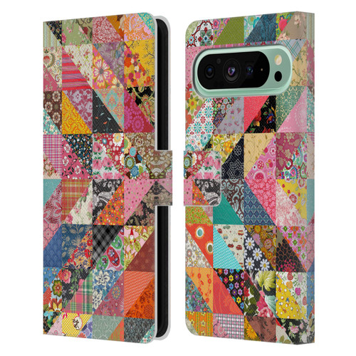Rachel Caldwell Patterns Quilt Leather Book Wallet Case Cover For Google Pixel 9 Pro XL