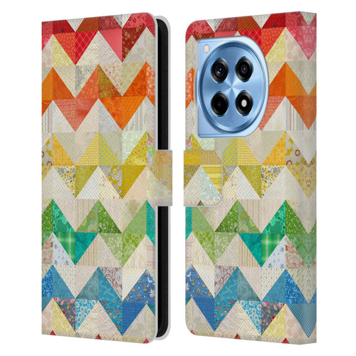 Rachel Caldwell Patterns Zigzag Quilt Leather Book Wallet Case Cover For OnePlus 12R