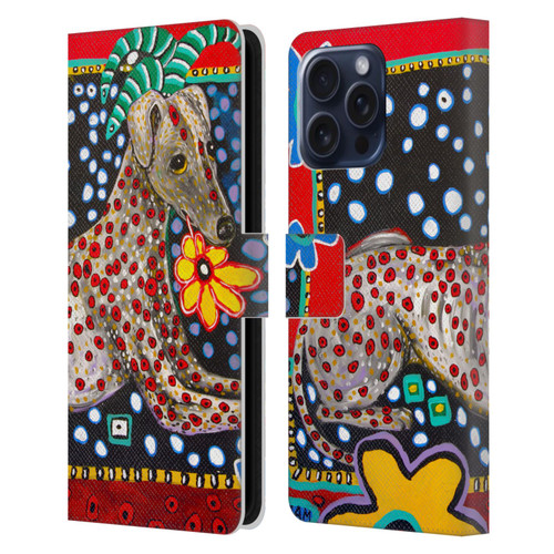 Mad Dog Art Gallery Dogs 2 Greyhound Leather Book Wallet Case Cover For Apple iPhone 16 Pro Max