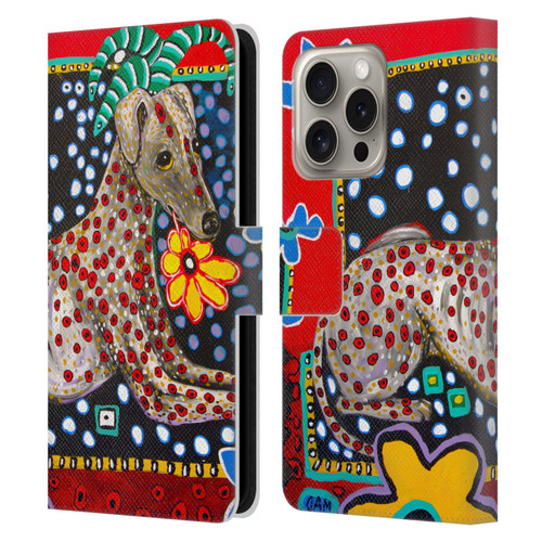 Mad Dog Art Gallery Dogs 2 Greyhound Leather Book Wallet Case Cover For Apple iPhone 16 Pro