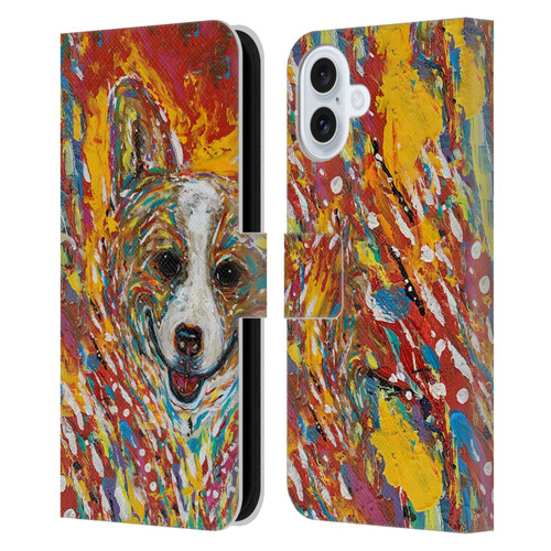 Mad Dog Art Gallery Dog 5 Corgi Leather Book Wallet Case Cover For Apple iPhone 16 Plus