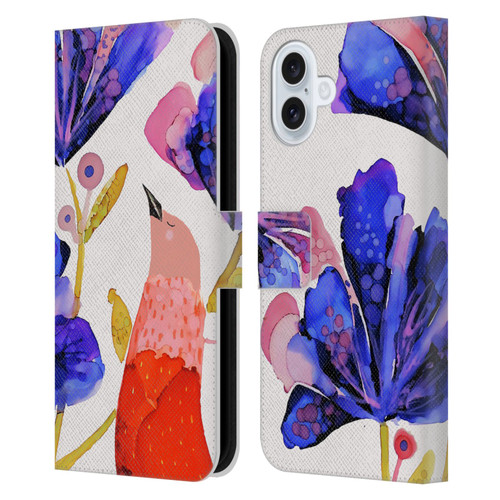 Sylvie Demers Birds 3 Red Leather Book Wallet Case Cover For Apple iPhone 16 Plus