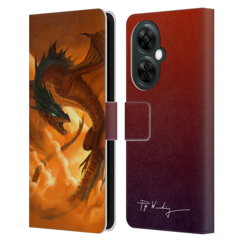 Piya Wannachaiwong Dragons Of Fire Sunrise Leather Book Wallet Case Cover For OnePlus Nord CE 3 Lite 5G