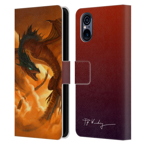 Piya Wannachaiwong Dragons Of Fire Sunrise Leather Book Wallet Case Cover For Sony Xperia 5 V 5G