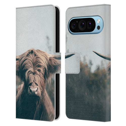 Patrik Lovrin Animal Portraits Highland Cow Leather Book Wallet Case Cover For Google Pixel 9 / Pixel 9 Pro