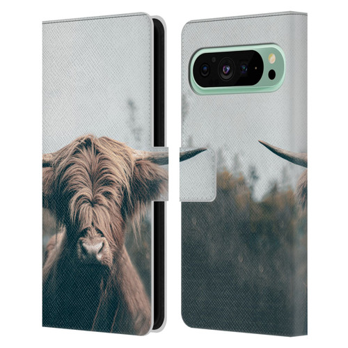 Patrik Lovrin Animal Portraits Highland Cow Leather Book Wallet Case Cover For Google Pixel 9 Pro XL