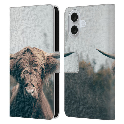 Patrik Lovrin Animal Portraits Highland Cow Leather Book Wallet Case Cover For Apple iPhone 16
