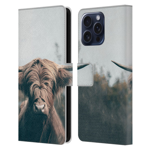 Patrik Lovrin Animal Portraits Highland Cow Leather Book Wallet Case Cover For Apple iPhone 16 Pro Max