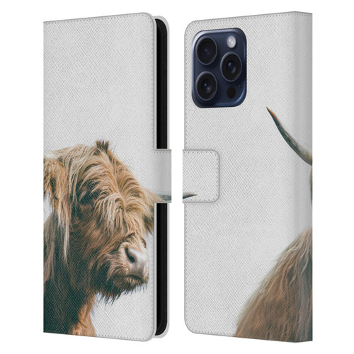 Patrik Lovrin Animal Portraits Majestic Highland Cow Leather Book Wallet Case Cover For Apple iPhone 16 Pro Max