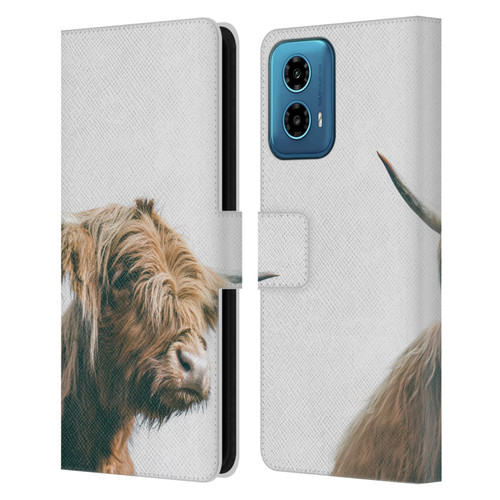 Patrik Lovrin Animal Portraits Majestic Highland Cow Leather Book Wallet Case Cover For Motorola Moto G34 5G