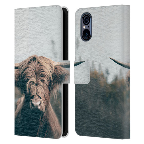 Patrik Lovrin Animal Portraits Highland Cow Leather Book Wallet Case Cover For Sony Xperia 5 V 5G