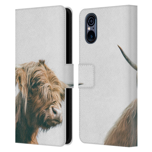 Patrik Lovrin Animal Portraits Majestic Highland Cow Leather Book Wallet Case Cover For Sony Xperia 5 V 5G