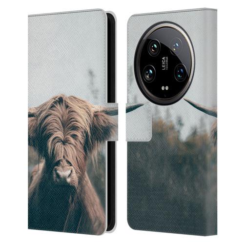 Patrik Lovrin Animal Portraits Highland Cow Leather Book Wallet Case Cover For Xiaomi 14 Ultra