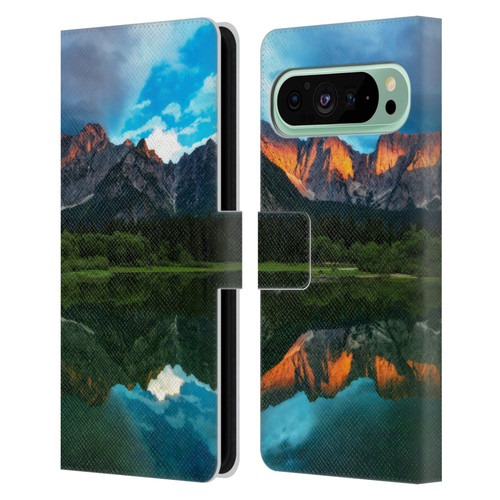 Patrik Lovrin Magical Lakes Burning Sunset Over Mountains Leather Book Wallet Case Cover For Google Pixel 9 Pro XL