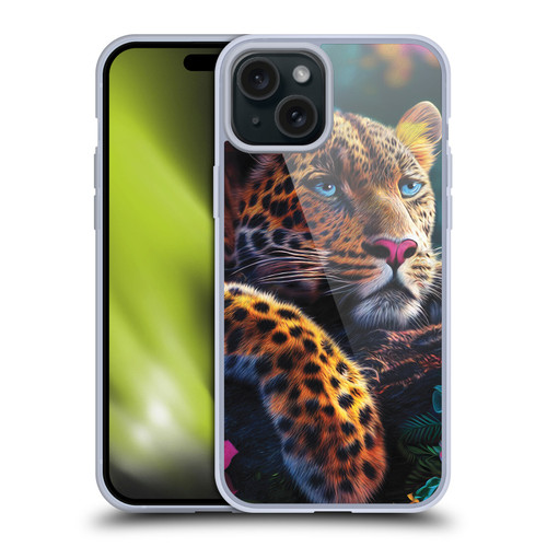 Michael David Ward Animals Reclining Leopard Soft Gel Case for Apple iPhone 15 Plus
