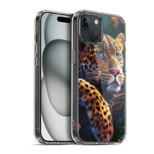 Michael David Ward Animals Reclining Leopard Soft Gel Case for Apple iPhone 15 Plus & MagSafe