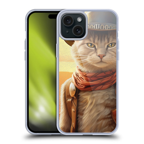 Michael David Ward Animals Kitty Cowboy Soft Gel Case for Apple iPhone 15 Plus