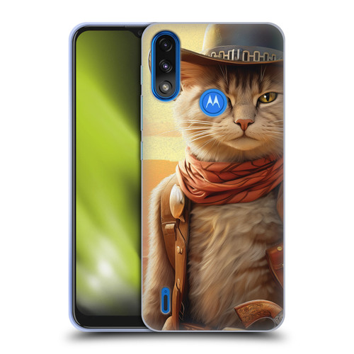 Michael David Ward Animals Kitty Cowboy Soft Gel Case for Motorola Moto E7 Power / Moto E7i Power