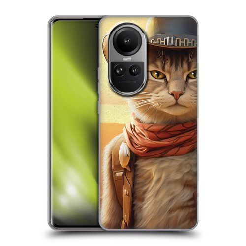 Michael David Ward Animals Kitty Cowboy Soft Gel Case for OPPO Reno10 5G / Reno10 Pro 5G