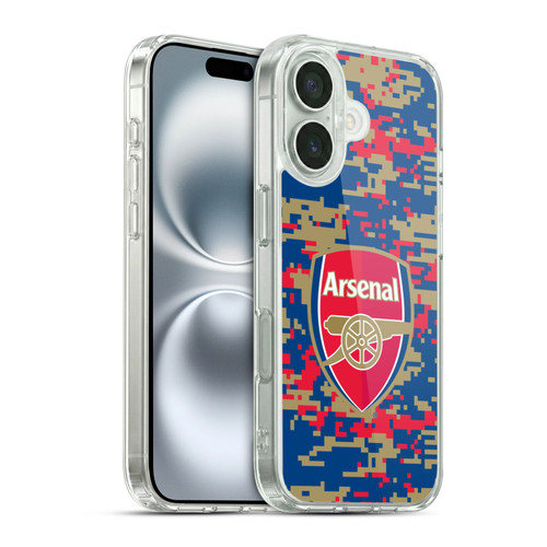Arsenal FC Crest Patterns Digital Camouflage Soft Gel Case for Apple iPhone 16 & MagSafe