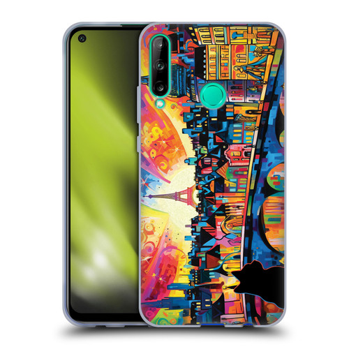 Michael David Ward Psychedelic Art Midnight Cat In Paris Soft Gel Case for Huawei P40 lite E