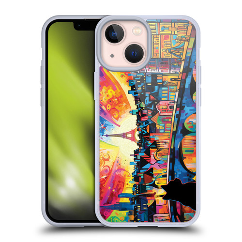 Michael David Ward Psychedelic Art Midnight Cat In Paris Soft Gel Case for Apple iPhone 13 Mini