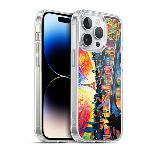 Michael David Ward Psychedelic Art Midnight Cat In Paris Soft Gel Case for Apple iPhone 13 Pro & MagSafe