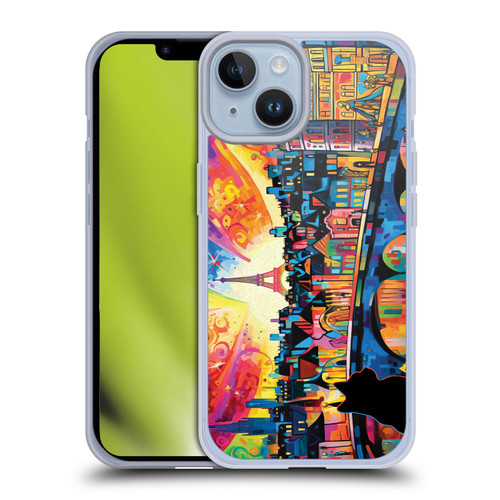 Michael David Ward Psychedelic Art Midnight Cat In Paris Soft Gel Case for Apple iPhone 14
