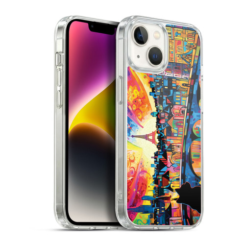 Michael David Ward Psychedelic Art Midnight Cat In Paris Soft Gel Case for Apple iPhone 14