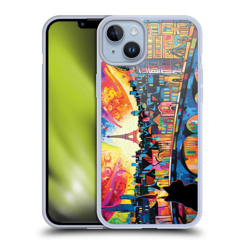 Michael David Ward Psychedelic Art Midnight Cat In Paris Soft Gel Case for Apple iPhone 14 Plus