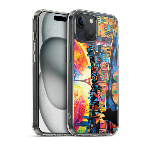 Michael David Ward Psychedelic Art Midnight Cat In Paris Soft Gel Case for Apple iPhone 15 & MagSafe