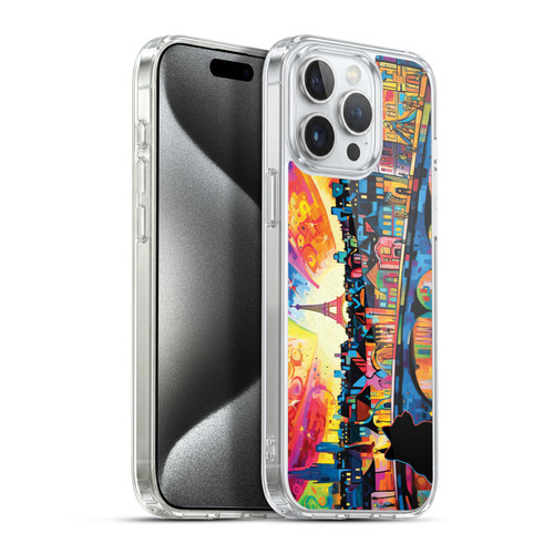 Michael David Ward Psychedelic Art Midnight Cat In Paris Soft Gel Case for Apple iPhone 15 Pro Max & MagSafe