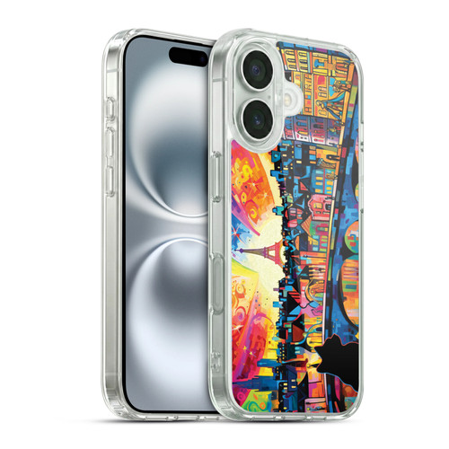 Michael David Ward Psychedelic Art Midnight Cat In Paris Soft Gel Case for Apple iPhone 16 & MagSafe