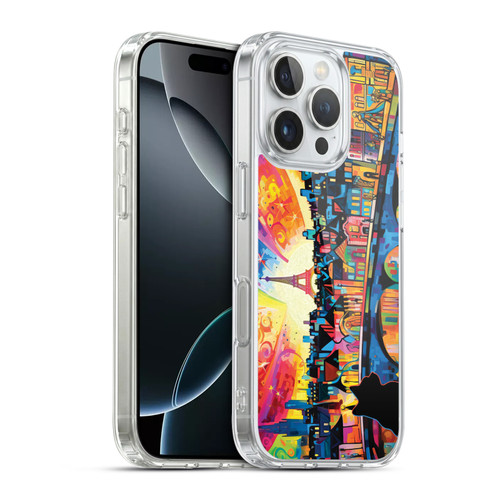 Michael David Ward Psychedelic Art Midnight Cat In Paris Soft Gel Case for Apple iPhone 16 Pro & MagSafe
