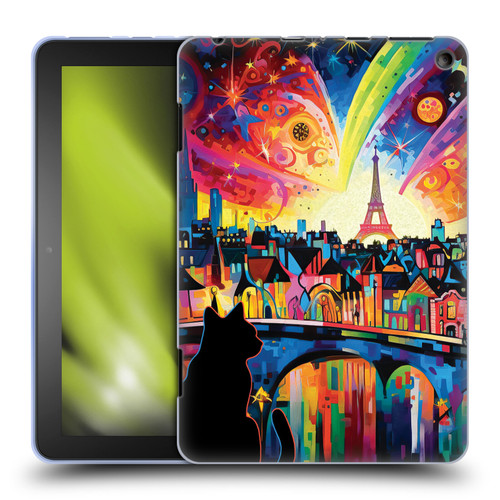 Michael David Ward Psychedelic Art Midnight Cat In Paris Soft Gel Case for Amazon Fire HD 8/Fire HD 8 Plus 2020