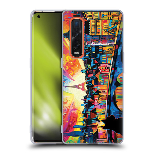 Michael David Ward Psychedelic Art Midnight Cat In Paris Soft Gel Case for OPPO Find X2 Pro 5G