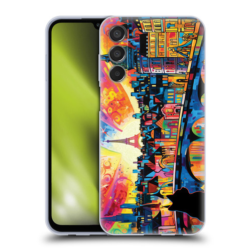 Michael David Ward Psychedelic Art Midnight Cat In Paris Soft Gel Case for Samsung Galaxy M15/F15 5G