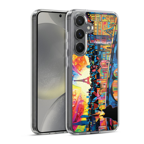 Michael David Ward Psychedelic Art Midnight Cat In Paris Soft Gel Case for Samsung Galaxy S24 5G & MagSafe
