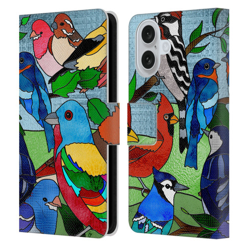 Suzan Lind Birds Stained Glass Leather Book Wallet Case Cover For Apple iPhone 16